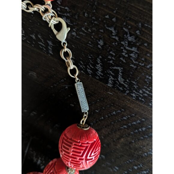 Vintage Chunky Cinnabar Necklace Signed Jan Michaels Carved Beaded Statement - Picture 5 of 7